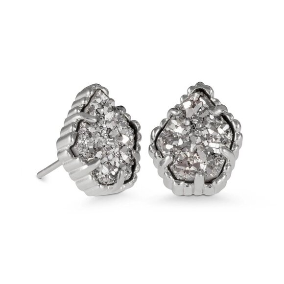 New Kendra Scott Tessa Rhodium - Platinum Drusy Earrings NWT - Picture 1 of 3